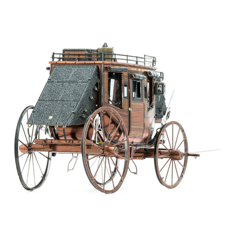 Metal model Wild West Stagecoach with large wheels on a white background