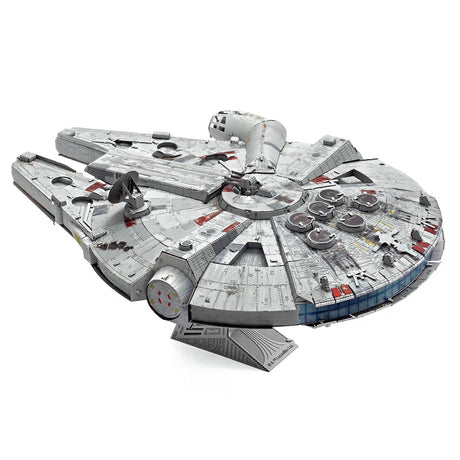 Metal model of the Millennium Falcon from Star Wars on a white background
