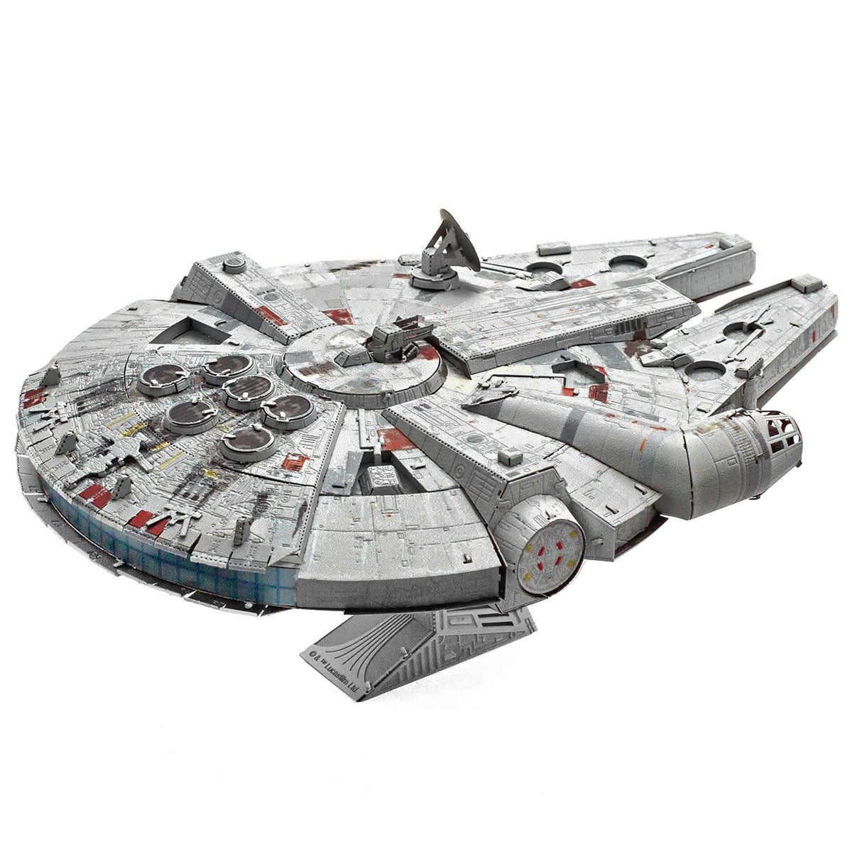 Metal model of the Millennium Falcon from Star Wars on a white background