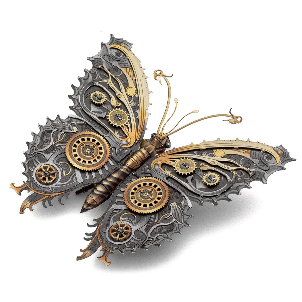 Medal model of a Steampunk Butterfly with mechanical gears on a white background