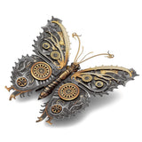 Medal model of a Steampunk Butterfly with mechanical gears on a white background