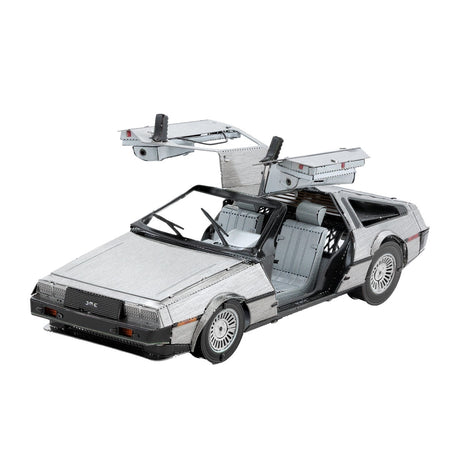 Metal model of a DeLorean car