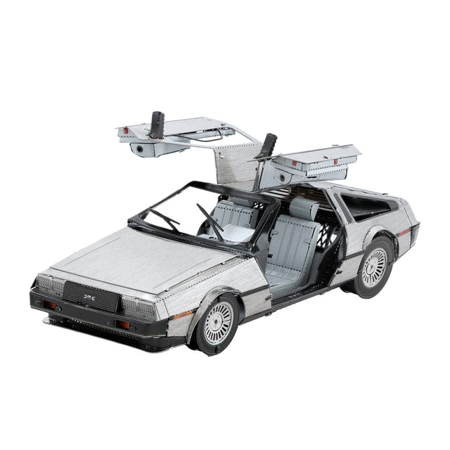 Metal model of a DeLorean car
