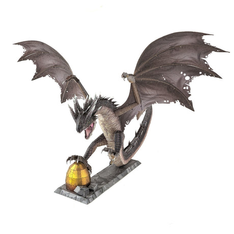 Metal model of a Hungarian Horntail from Harry Potter on a white background