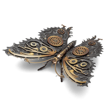 Medal model of a Steampunk Butterfly with mechanical gears on a white background