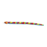 Colorful tie-dye snake toy on a white background