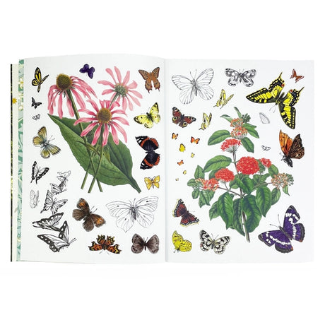 Sticker Emporium: Woodlandia sticker book with butterfly and flower designs on a white background