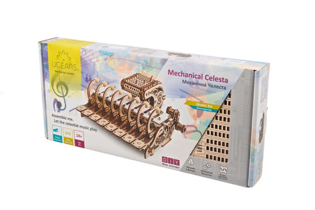 Box of a mechanical model kit with 'Mechanical Celesta' on a white background