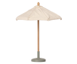 A small Maileg Sunshade, Miniature with a cream fabric canopy, a natural wood pole, and a muted sage green base, shown against a plain white background.