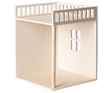 A minimalist wooden Maileg House of miniature - Bonus room with an open floor, a small window cutout on the side, and a slatted top platform, shown against a plain white background.