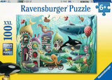 Ravensburger Colorful Underwater Wonders (100 pc Puzzle) box with colorful underwater scene featuring sea creatures and houses.