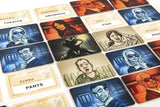 Collection of Codenames game cards with various characters and text on a white background