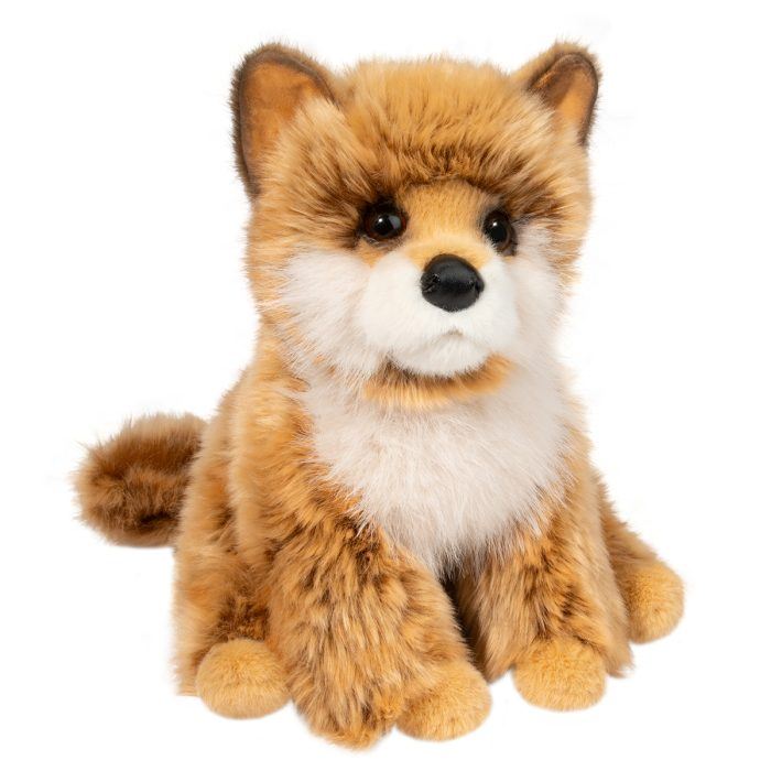 Plush toy Dove Pomsky sitting on a white background
