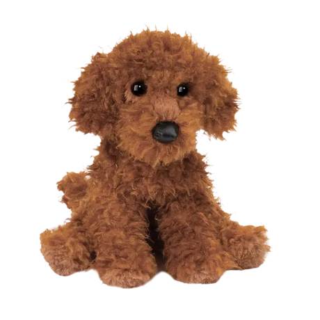 Soft and cuddly Ginger Miniature Poodle plush toy with curly brown fur and expressive black eyes, perfect for a child's cozy companion or gift.