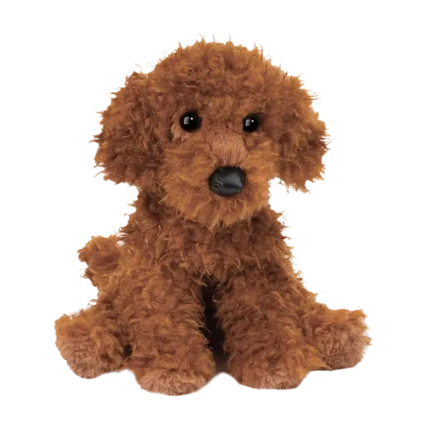 Soft and cuddly Ginger Miniature Poodle plush toy with curly brown fur and expressive black eyes, perfect for a child's cozy companion or gift.