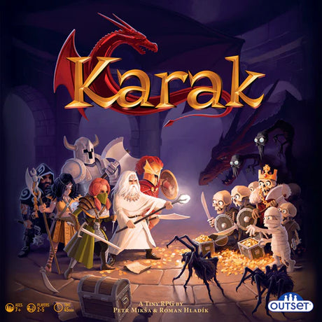 Board game cover titled 'Karak' with characters and a dragon illustration.