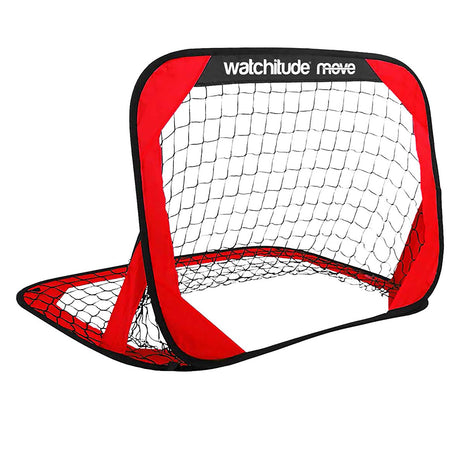 Foldable Mini Youth Soccer Goal for Kids with 'watchitude meve' branding on a white background