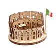 Wooden UGears Rome Colosseum 3D Wooden Model Kit with an Italian flag on a white background