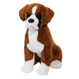 Plush toy Chance Boxer dog with brown and white fur on a white background