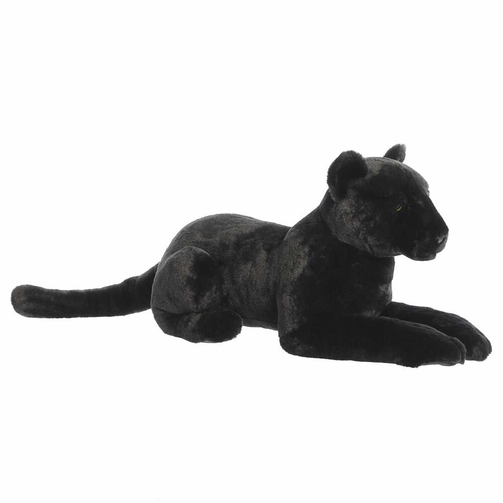 Black panther plush toy on a white background