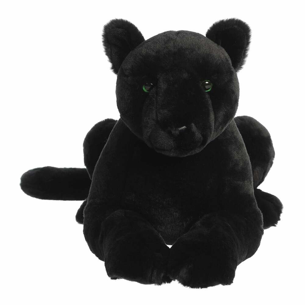 Black plush panther toy on a white background