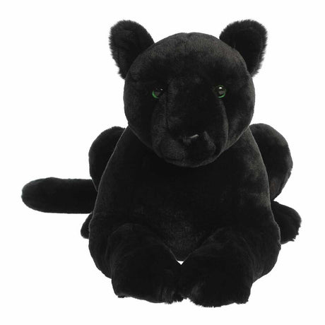Black plush panther toy on a white background