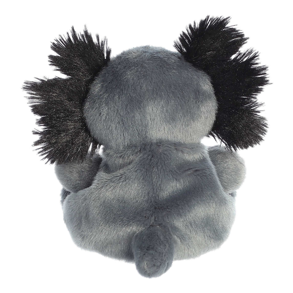 Gray plush Palm Pals - 5" Onyx Axolotl toy with black gills on a white background