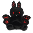 Black plush toy with red accents on a white background