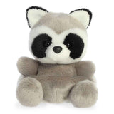 Plush raccoon toy on a white background
