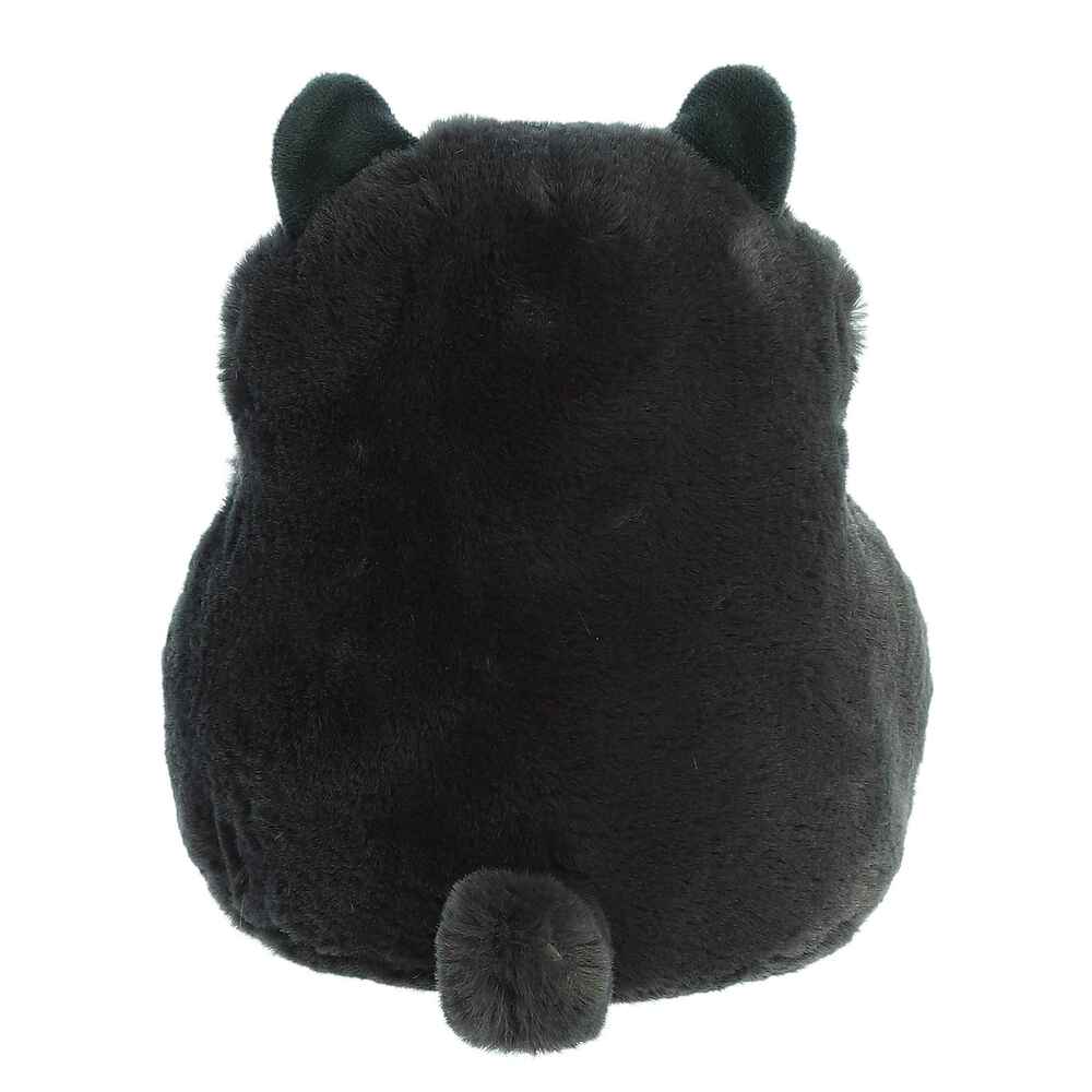 Black plush toy with ears on a white background