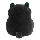 Black plush toy with ears on a white background