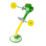 John Deere Weed Trimmer Toy with pull string and press trigger on a white background