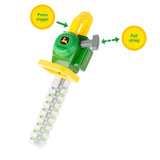 John Deere Hedge Trimmer Toy with green and yellow colors on a white background