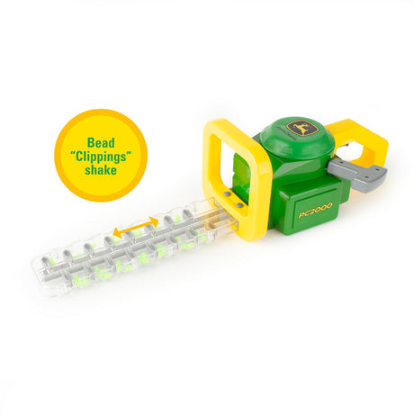 John Deere Hedge Trimmer Toy with green and yellow colors on a white background