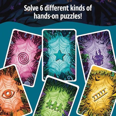 Colorful EXIT Kids: Midnight Spooktacular cards with various designs on a blue background