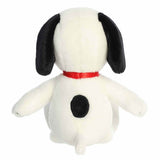 Plush dog toy with black ears and nose, red collar on a white background
