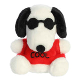 Plush dog toy with sunglasses and a 'COOL' shirt on a white background