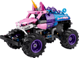 Toy LEGO Technic: Monster Jam™ Sparkle Smash™ Pull-Back with pink and purple design on a transparent background