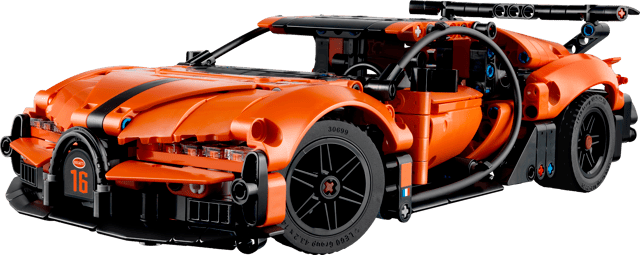 Orange LEGO Technic: Bugatti Chiron Pur Sport Hypercar model on a transparent background