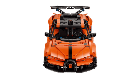 Orange LEGO Technic: Bugatti Chiron Pur Sport Hypercar model on a transparent background