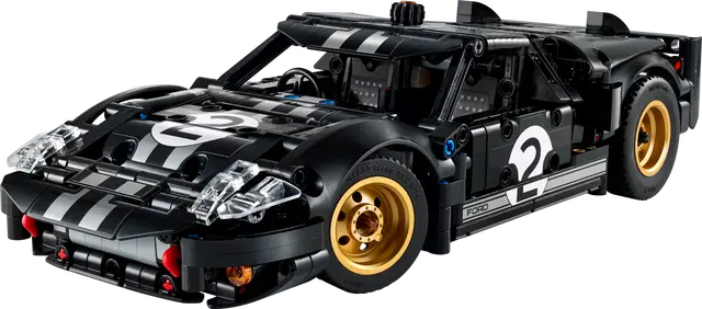 Black and gold LEGO Technic: 1966 Ford GT40 MKII Race Car on a white background