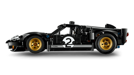 Black and gold LEGO Technic: 1966 Ford GT40 MKII Race Car on a white background