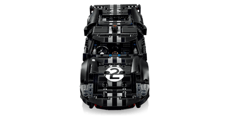 Top view of a black and white LEGO Technic: 1966 Ford GT40 MKII Race Car on a transparent background