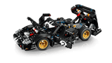 Black LEGO Technic: 1966 Ford GT40 MKII Race Car with gold wheels on a transparent background