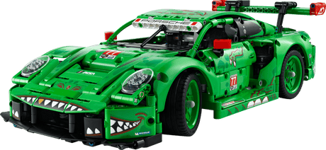 Green LEGO Technic: Porsche 911 GT3 R REXY AO Racing Car on a transparent background