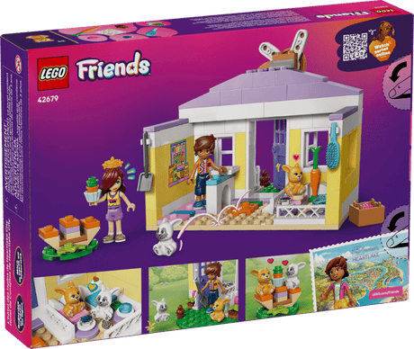 LEGO Friends: Heartlake City Bunny Hotel set packaging with purple background