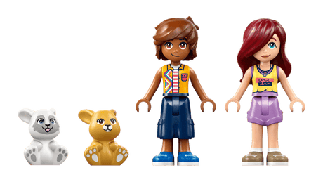 LEGO Friends: Heartlake City Bunny Hotel toy figures with a white and brown animal figure on a transparent background