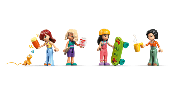 LEGO Friends: Liann's Family House figures with various accessories on a transparent background