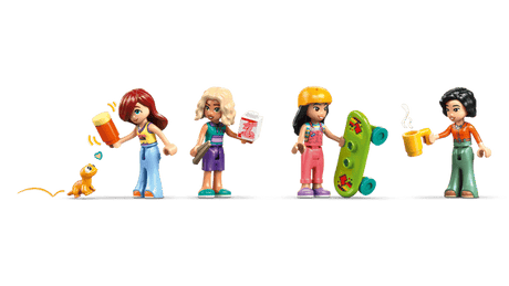 LEGO Friends: Liann's Family House figures with various accessories on a transparent background