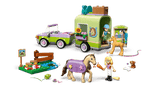 LEGO Friends: Horse & Baby Foal Trailer set with a camper, horse, and various accessories on a transparent background